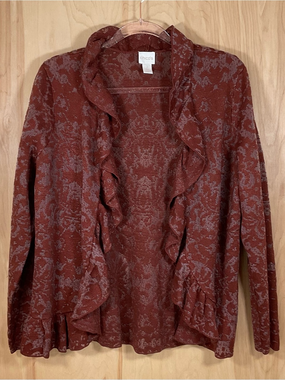 Chico’s Size 2 Open Front Ruffled Cardigan Sweater Plaid- NWOT